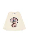 Msgm Ivory T-shirt For Baby Girl With Logo And Cat In Neutral