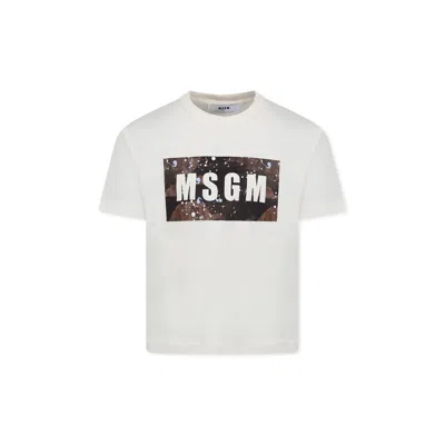 Msgm Kids' Ivory T-shirt For Boy With Logo