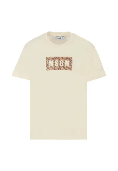Msgm Kids' Ivory T-shirt For Girl With Logo In Neutral