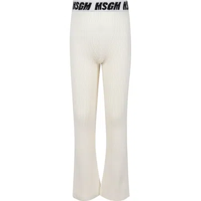 Msgm Kids' Ivory Trousers For Girl With Logo