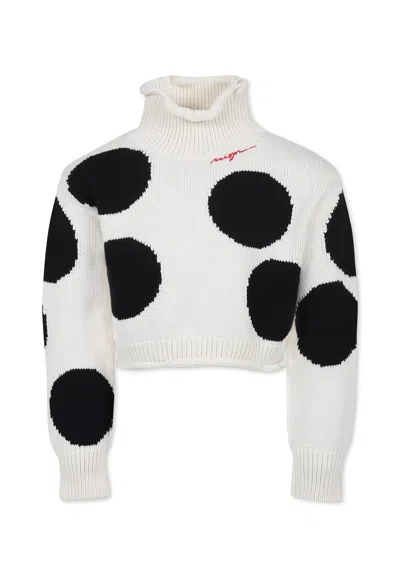 Msgm Kids' Ivory Turtleneck For Girl With Polka Dots In White
