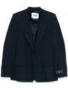 Msgm Single-breasted Blue Wool Blazer With Logo Label