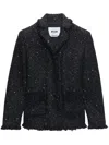 Msgm Fringed Lapel Jacket Textured Fabric In Black