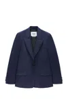 Msgm Logo-appliqué Single-breasted Blazer In Blue