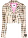 Msgm Single-breasted Tweed Cropped Blazer In Nude & Neutrals