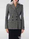 Msgm Chic Double-breasted Blazer With Removable Faux-fur Collar In Schwarz