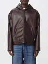 Msgm Brown Faux Leather Jacket With Hood And Minimalist Design In Brown