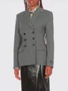 Msgm Fitted Double Breast Wool Blend Jacket In Grau