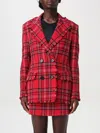 Msgm Check Double-breasted Blazer In Rot