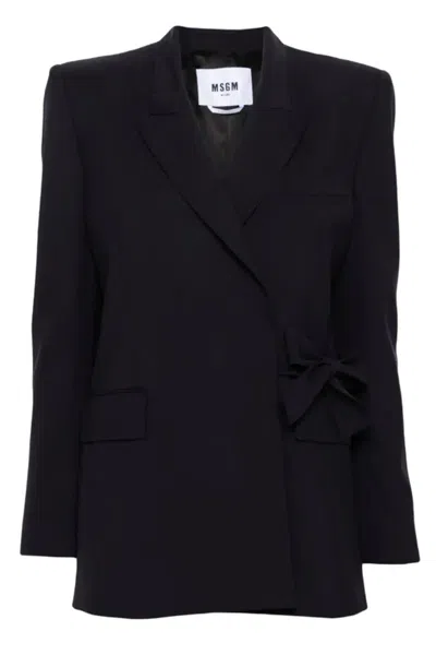 Msgm Double-breasted Wrap Blazer In Black