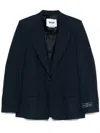 Msgm Single-breasted Blue Wool Blazer With Logo Label In Blue