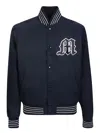 Msgm Navy Embroidered Bomber Jacket In Blue