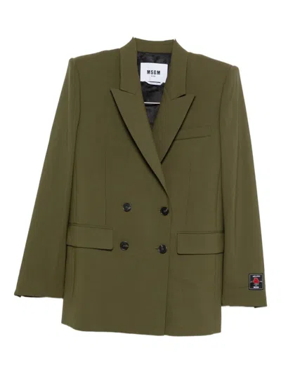Msgm Double-breasted Flap-pocket Blazer In Green