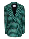 Msgm Houndstooth Pattern Tweed Jacket In Green