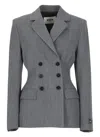 Msgm Fitted Double Breast Wool Blend Jacket In Grey