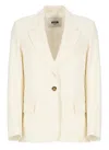 Msgm Single-breasted White Crepe Jacket In Beige