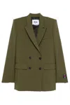 Msgm Tailored Double-breasted Green Jacket With Black Buttons In Green