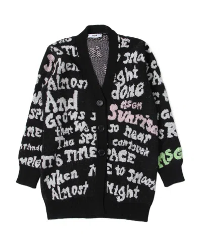 Msgm Jacquard-logo Motif Cardigan In Black