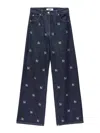 Msgm Rhinestone-logo Wide-leg Jeans In Azul