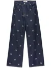 Msgm Rhinestone-logo Wide-leg Jeans In Blue