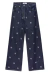 Msgm Rhinestone-logo Wide-leg Jeans In Denim