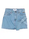 Msgm Bow-detail Denim Mini Straight Skirt In Blue
