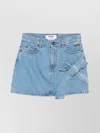 Msgm Bow-detail Denim Mini Straight Skirt In Blue