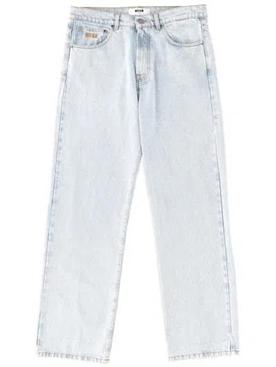 Msgm Jeans With Embroidered Logo In Gray