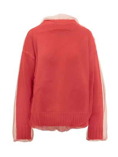 Msgm Tulle-overlay Jumper In Red