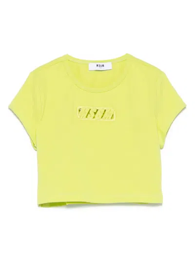 Msgm Kids' Cropped-t-shirt Aus Jersey In Grün