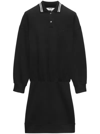 Msgm Jersey Mini Polo Dress In Black