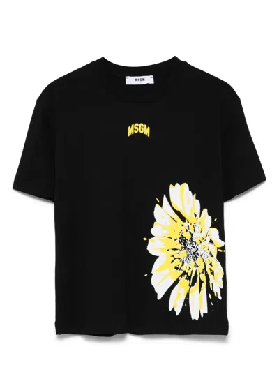 Msgm Kids' Jersey T-shirt In Black