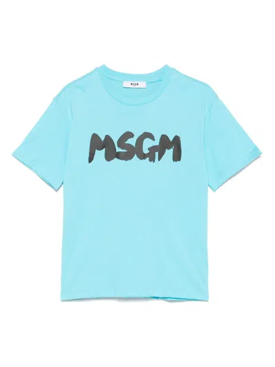 Msgm Kids' Jersey T-shirt In Blue