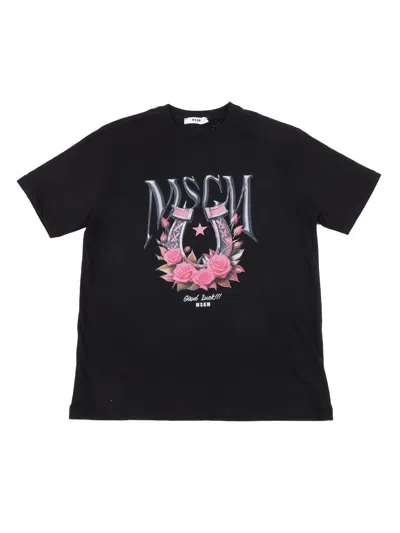 Msgm Jersey T Shirt Girl In Black