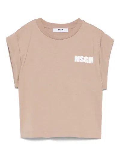Msgm Kids' Jersey T-shirt In Neutrals