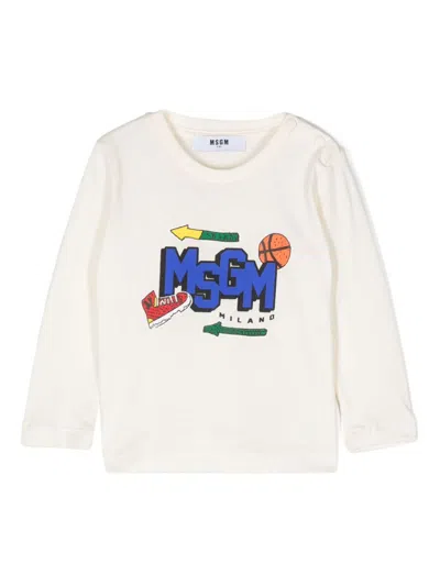 Msgm Babies' Jersey T-shirt In Neutrals