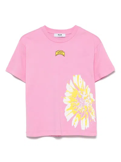 Msgm Kids' Jersey T-shirt In Pink