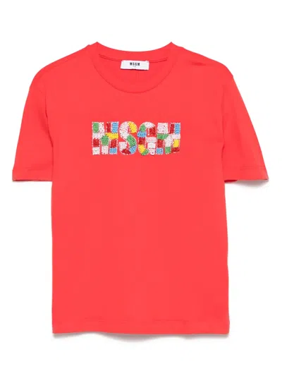 Msgm Kids' Jersey T-shirt In Red