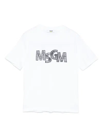 Msgm Kids' Jersey T-shirt In White