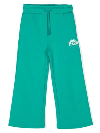 Msgm Kids' Jersey Track Pants In Green