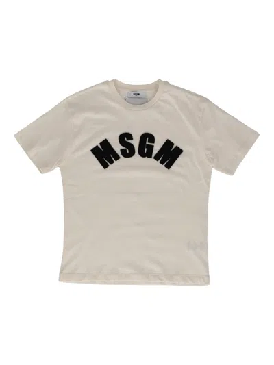Msgm Kids' Jersey T-shirt  Girl Crema/cream-nero/bl In White