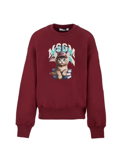 Msgm Jersey With Logo In Burgundy