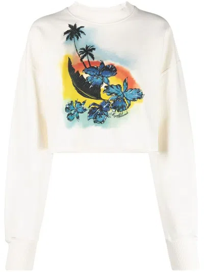 Msgm Cropped Long-sleeve Sweatshirt In Multicolor
