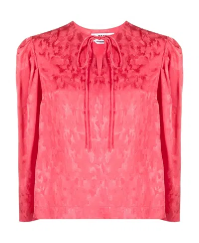 Msgm Keyhole-neck Patterned Jacquard Blouse