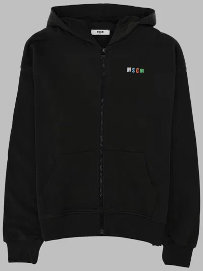Msgm Zip Hoodie Boy In Black