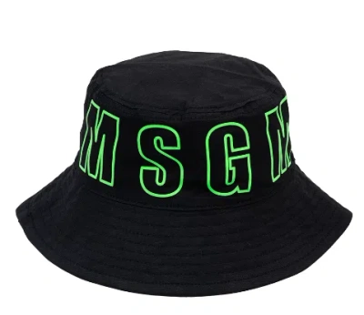 Msgm Kids Black Polyamide Cotton Hats In Green