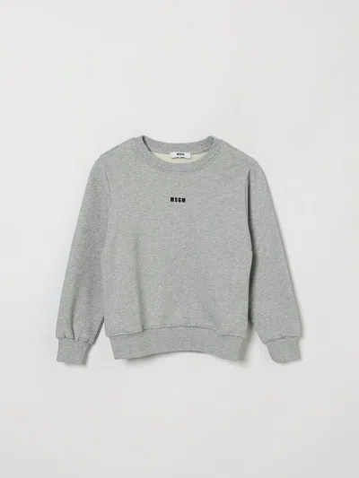 Msgm Kids Boy's Graphic Logo Print Cotton Crewneck Sweatshirt In Grey