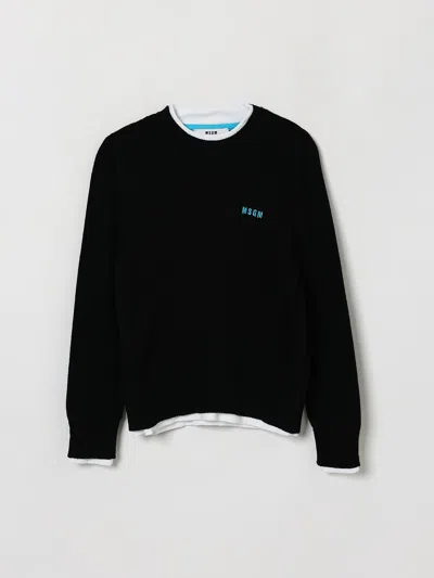 Msgm Kids Boy's Wool Blend Jumper With Contrast Slogan Print In Black