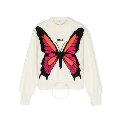 Msgm Kids Butterfly Hand-made Jacket In Beige