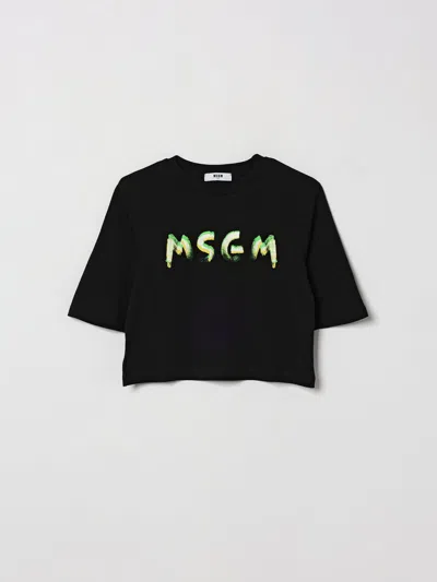 Msgm Kids ロゴ コットン クロップドtシャツ In Black